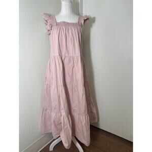 English Factory Blush Pink Flutter Sleeve Tiered Maxi Dress Sz S